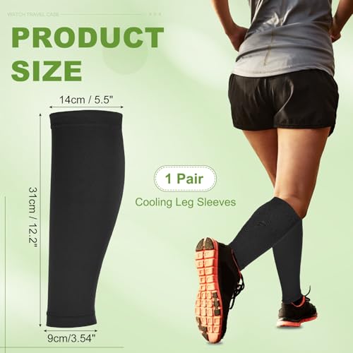 Sun Protection Leg Sleeves, Sports Compression Leg Cooling Ice Silk Sleeves with Anti-slip Silicone Strips - color: Black
