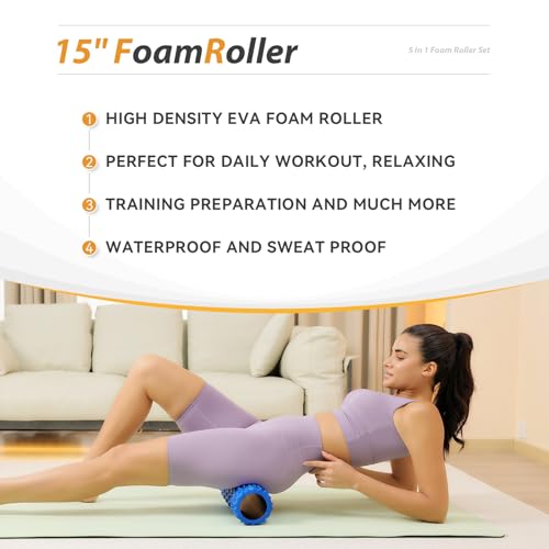 SUBCULTUREPICK 5 in 1 Foam Roller Set High Density Deep Tissue Massager - color: Pure Blue