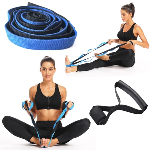 2 Pack Yoga Stretching Strap with Loops Non-Elastic Stretch Band with Door Anchor Handle Leg Stretcher Yoga Strap for Physical Therapy Pilates Dance Gymnastics Exercise Rehabilitation Routine Flexibility