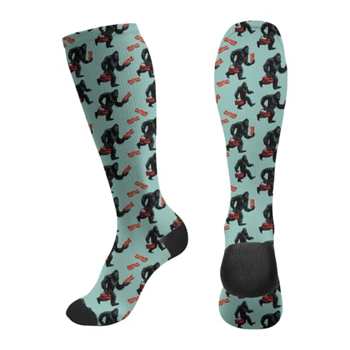 FREEHOTU Compression Knee High Socks for Women/Men Circulation 15-20 Mmhg - color: Bigfoots Baccon