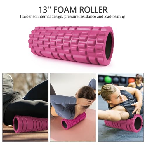5 in 1 Foam Roller Set High Density Patented Foam Roller for Exercise - color: Rose Red