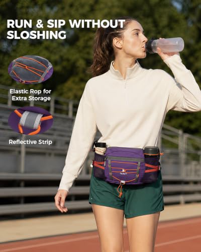 Fanny Pack with 2 Water Bottle Holder for Women Men, Waist Bag - color: Purple