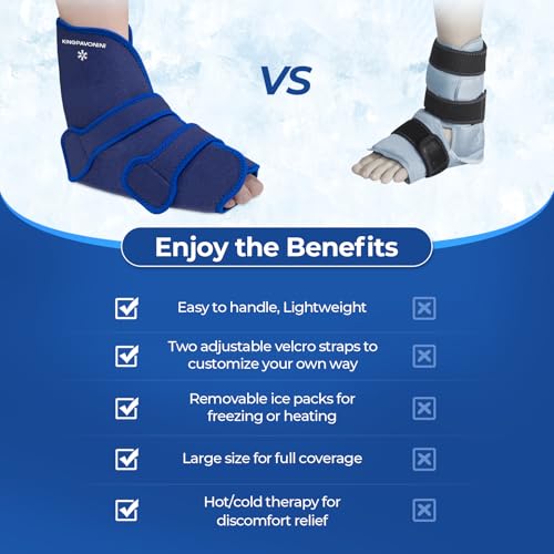 KingPavonini Ankle Foot Ice Pack Wrap, XL, Blue, 1 Wrap + 4 Gel Packs - size: XL, style: Blue (1 Wrap+4 Gel Packs)