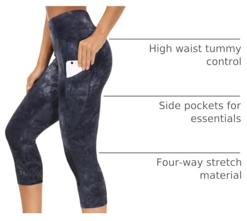 THE GYM PEOPLE Women's Thick High Waist Capris Yoga Pants Workout Leggings - color: Black/Dark Grey/White, size: Large