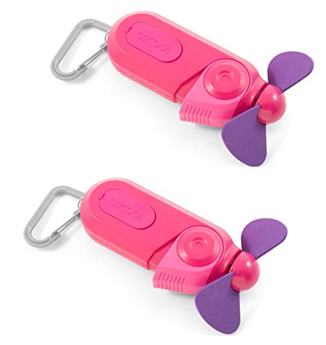 O2COOL Small Sport Misting Fan with Carabiner Clip 2-Pack Pink - color: Pink, size: 2 Packs