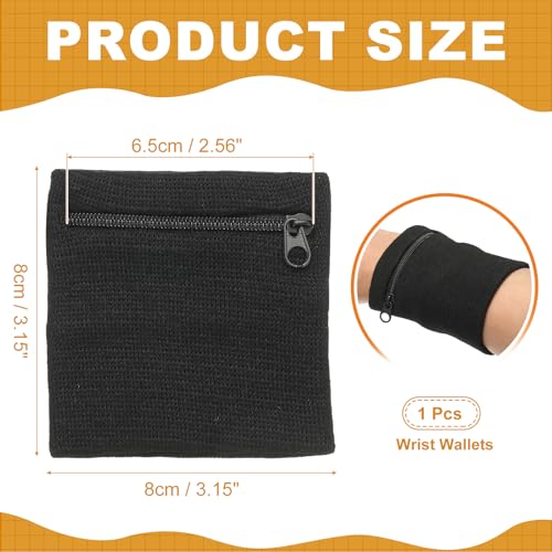 Wrist Wallet Wristband with Zipper,Cotton Wrist Band SweatBands - color: Black