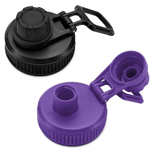 2Pack Spout Lid for Hydro Flask Wide Mouth Sport Water Bottles - color: Black+Purple