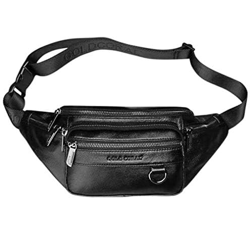 Leather Fanny Pack Waist Bag for Men Women Outdoor Travel Hiking Camping Walking Running Hip Bum Belt Slim Cell Phone Purse Wallet Pouch (#03Black) - color: #03Black