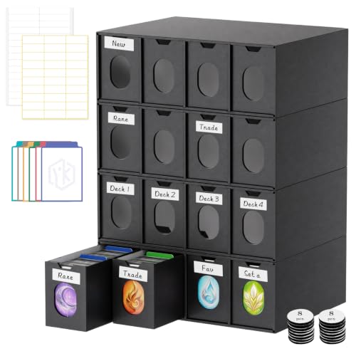 Trading Card Storage Drawers, Cardboard Card Storage Box with Windows - size: 4 Rows × 4 Tiers (16 Drawers)