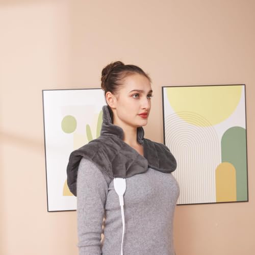 Ambershine 19''x24'' Weighted Neck & Shoulder Heating Pad, 2.5lbs with 12 Temperature Settings& 4 Auto-Off Timers, Pain Relief for Neck/Shoulder/Back(Gray) - color: 01-gray