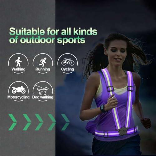 2 Packs Reflective Vest Running Gear, High Visibility Reflective Running Gear Adjustable Elastic Safety Vest for Night Jogging, Biking, Walking or Dog Walking, Running Vest for Men Women Children - color: Blue &purple