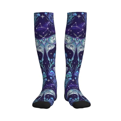 Witchy Moth Compression Socks For Women Men - color: Galaxy Mushrooms Moon