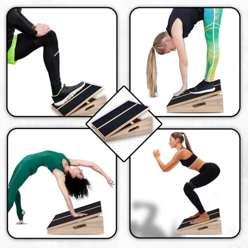 Portable Wooden Slant Board for Calf Stretching - Non-Slip Calf Stretcher Slant board with 5 Position - Adjustable Slant Board for Squats Knees & Ankle Stretcher - Incline board for calf stretching