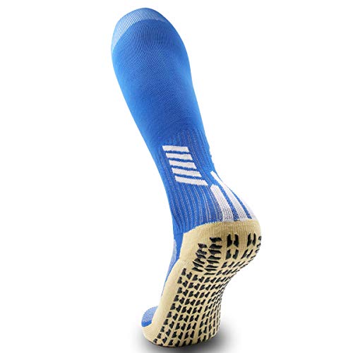 Athletic Sock Non-Slip Sport Sock for Men Women Non-Skid Long Compression Knee Length Colorful Socks with Grips - color: Blue