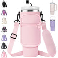 AceTreker Water Bottle Carrier Bag with Strap for Stanley 40/30 oz Tumbler Neoprene Insulated Cup Holder Sleeve with Phone Pocket & Straw Cover for Stanley Cup Accessories - color: 01-Classic Light Pink, style: 40 Oz