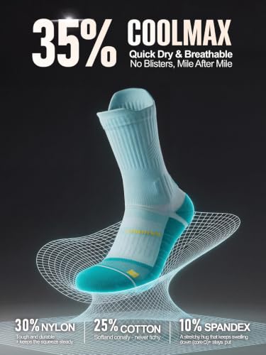 Coolmax Running Socks for Women Stay Dry Cloud Cushioned Compression - color: Green, size: 5-8