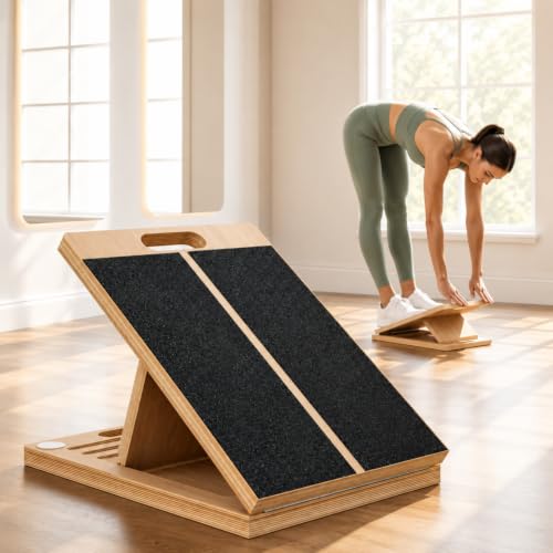 Frylr Slant Board for Exercise, Calf Stretch Board, Foot Stretcher, Portable Foldable Wooden Wedge with 500 lb Capacity, Non-Slip Design, Carry Handle for Home, Gym and Office, Natural Wood - style: Slant Board