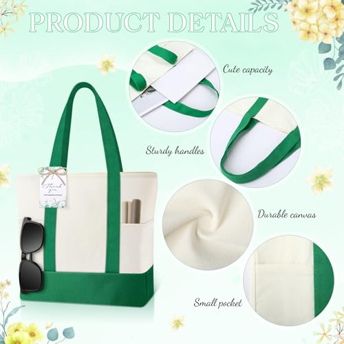 Shinylin Mini Canvas Tote Bags with 2 Pockets - color: Green and Beige