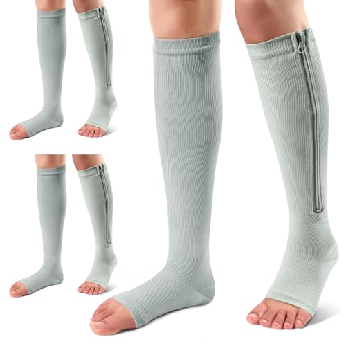 Ailaka Medical 15-20 mmHg Zipper Compression Socks for Women Men, 3 Pairs - color: Gray, size: 2X-Large (3 Pair)
