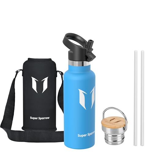 Super Sparrow Stainless Steel Water Bottle - 500ml - Vacuum Insulated - Standard Mouth Flask - BPA Free - Sky Blue - Adult - Travel, Running, Yoga, Hiking - color: Sky Blue, size: 16.9 Ounces