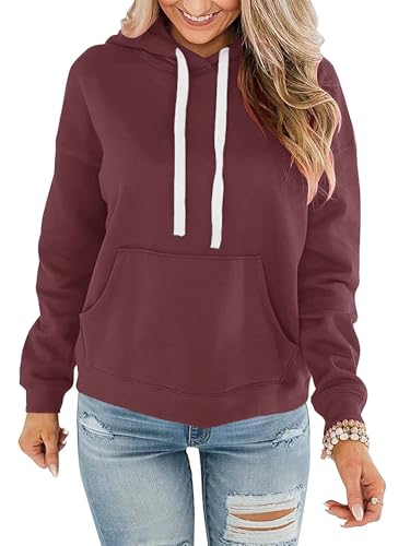 Women Hoodies Pullover Casual Loose Fit Long Sleeve Sweatshirt with Pockets - color: 2025 Dark Brown, size: X-Large