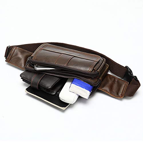 NIUCUNZH Real Leather Fanny Pack for Men Women Sling Waist Packs for Travel - color: Coffee