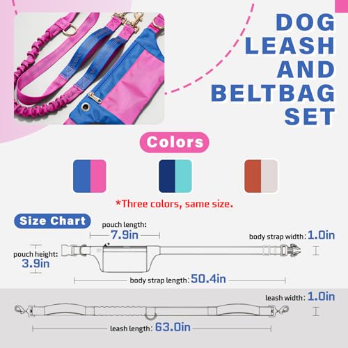 Hands Free Dog Leash with Pouch, Bungee, Waist Belt and Dual Handles - color: White