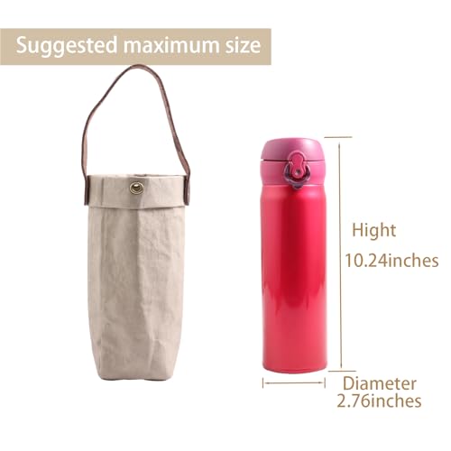 Water Bottle Carrier with Strap,Washed kraft Paper Water Cup Sleeve for 17/20oz Insulated Water Bottle,for Walking Hiking Camping Gym - color: Grey-11.8inches high