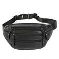 Black Leather Fanny Pack for Men & Women, Fashionable Multi-Pockets Waist Belt Bag for Travel Sports Hiking Cycling Fishing Running - color: 810#black
