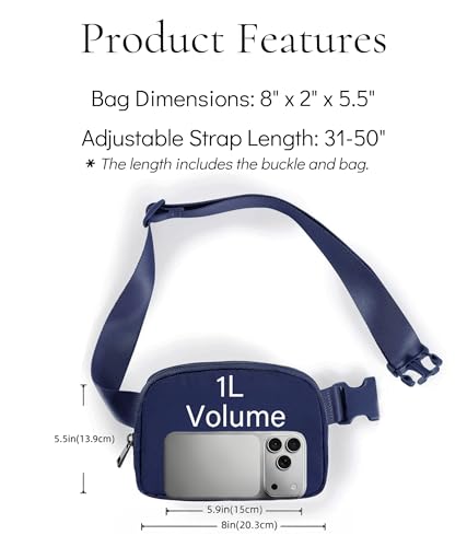 YOSHUYUKI Fanny Pack Crossbody Bag Trendy Waterproof Small Cross Body Purse for Women Men Fashion Waist Packs Mini Belt Pouch Chest Bum Hip Bag Lulu Dupes for Travel Vacation Running True Navy - color: True Navy