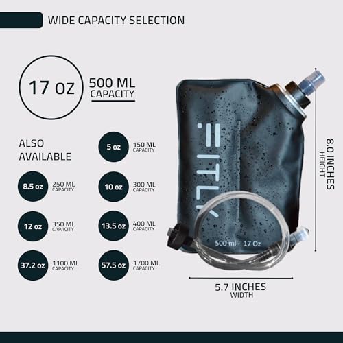 FITLY Soft Flask Running Water Bottle - Collapsible Hydration Flask - color: Black, size: 17 Ounces