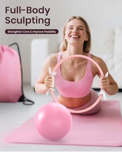 Pilates Ring Set for Women, Home Workout Pilates Equipment with Resistance Bands, 14'' Magic Circle, Mini Ball, Pilates Starter Kit for Strength, Toning and Flexibility