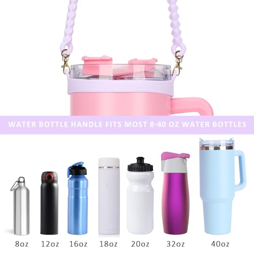 Water Bottle Handle for Stanley Cup - Soft, Durable Silicone Sling with Adjustable Strap, Fits Most 8-40oz Bottles, Ideal Stanley Cup Accessory - color: Purple