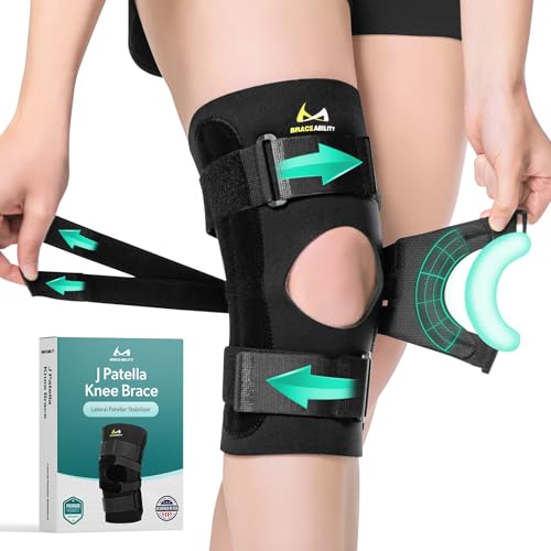 BraceAbility J Patella Knee Brace - Lateral Patellar Stabilizer with Medial and J-Lat Support Straps for Dislocation, Subluxation, Patellofemoral Pain, Left or Right Kneecap Tracking (XL) - size: X-Large