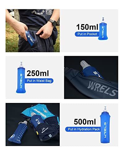 WRELS TPU Soft Flask Lightweight Portable Reusable Water Bottle,BPA Free Collapsible Flask for Hydration Pack in Running Hiking Cycling and Marathon - color: Dark Blue-150ML*1