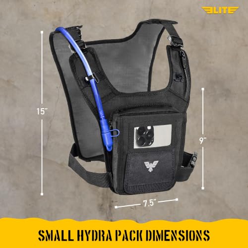 Elite Hydra Running Chest Pack w/ Phone Holder Touch Friendly, Camera Pocket for Men/Women Lightweight Hydration Vest Chest Rig w/ Water Bladder for Marathon, Cycling, ADV Camping, Skiing - size: Small