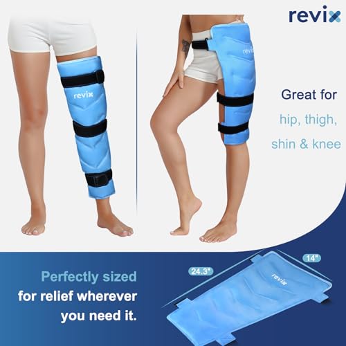REVIX Full Leg Ice Pack Wrap for Knee, Hip & Thigh, Reusable Cold Gel Wrap - color: Blue