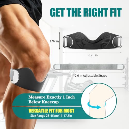 Patellar Tendon Support Strap 2 PCS, Adjustable Non-Slip Patella Band Stabilizer Silicone Knee Brace for Hiking, Running, Basketball, Squats, Jumpers Knee, Tendonitis (Black)