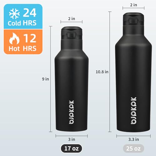 BJPKPK 17oz Insulated Thermal Water Bottle, Straw & Handle, Stainless Steel - color: Black, size: 17 Ounces