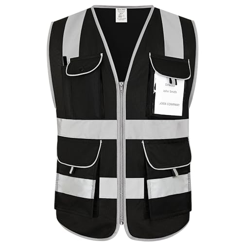 High Visibility Reflective Vest with 8 Pockets, Black S - color: Black-01, size: Small