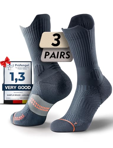Juclise Men's Compression Running Crew Socks, 3 Pairs - color: Charcoal, size: Small