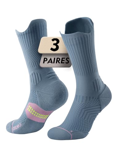 Juclise Women's Compression Crew Running & Hiking Socks, 3 Pairs, Cushioned - color: Washed Denim, size: Medium