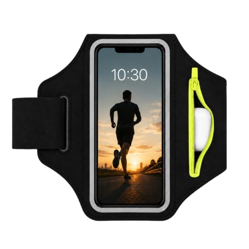 Running Phone Armband with Green Zipper Pocket, Armband Phone Holder