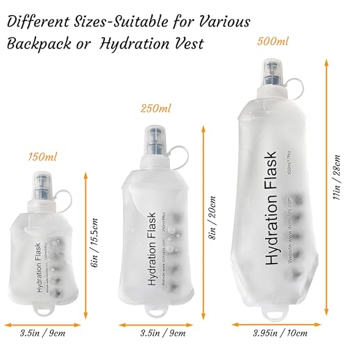 J.CARP 2Pcs 150ml Soft Flask Running Water Bottles, TPU Foldable Running Hydration Flask for Hydration Pack Cycling Hiking Climbing Outdoors Motorbike White - color: White-2Pcs, 150ml
