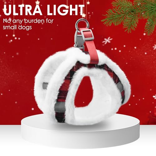 AIITLE Christmas Step-in Plush Dog Harness and Leash for Winter, Red XXXS - color: Red, size: XXXS