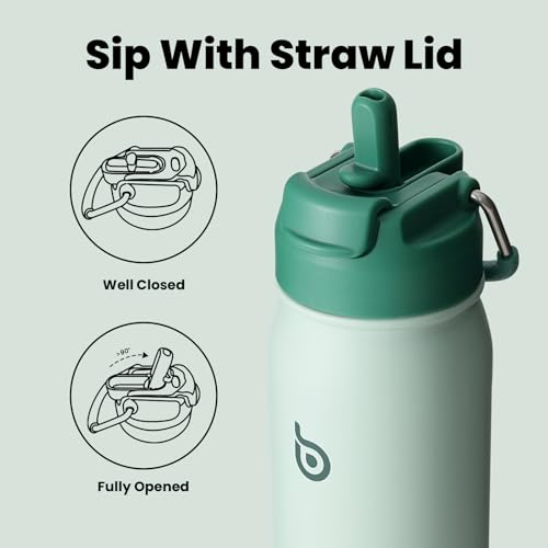 BOTTLE BOTTLE 16 oz sports water bottle stainless steel insulated kids water bottle with straw and pills holder for gifts and school（green） - color: green