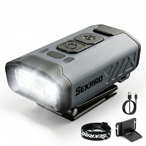 Sekrro Hard Hat Light, Rechargeable Hat Clip on Light, 800 Lumens 1100mAh Removable Battery LED Headlamp for Running, Construction, Fishing, Camping, Snow