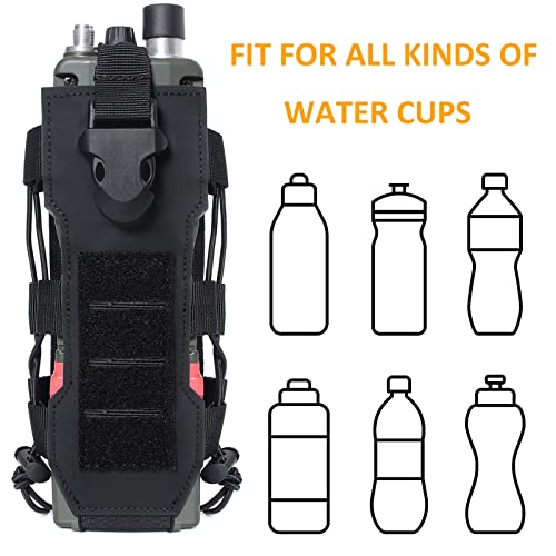 Tactical Molle Water Bottle Pouch & Adjustable Radio Holster Pouch Holder - color: Black