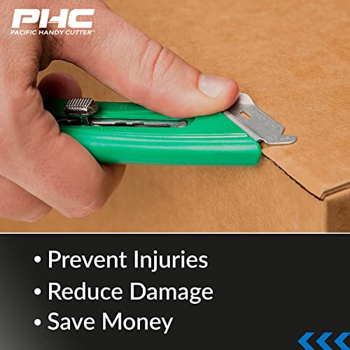 Pacific Handy Cutter S4R Safety Cutter, Retractable Utility Knife with an Ergonomical Design, Bladeless Tape Splitter, Steel Guard for Safety and Damage Protection, for Warehouse and In-Store Cutting , Green - style: S4R Safety Cutter