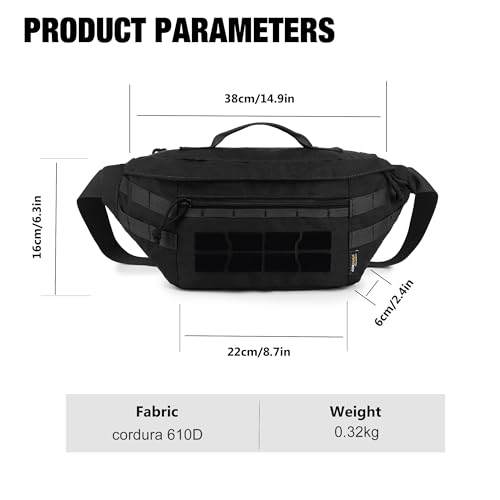 Mardingtop Tactical Fanny Pack for Men Military Crossbody Waist Belt Hip Bag for Outdoor Travel,Hiking,Running,Walking,Fishing,EDC - color: Black